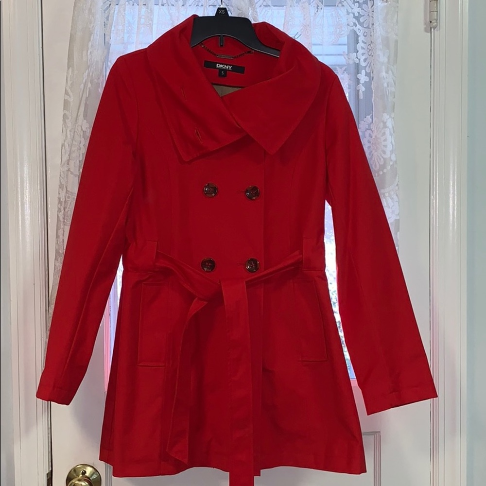 DKNY Red Belted Trench Coat